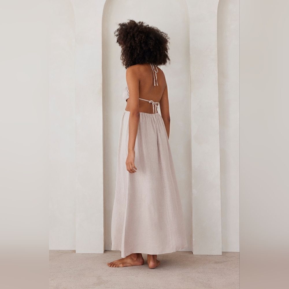 Bumpsuit Cut Out Linen Blend Dress - Picture 3 of 14